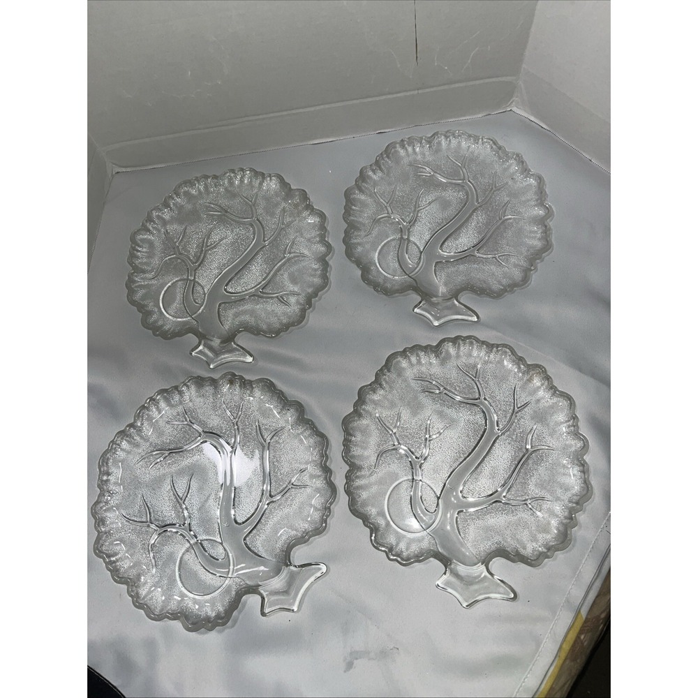 Orchard‎ Crystal Snack Plate Tree of Life Frosted Cut Glass Vintage 1950s  4